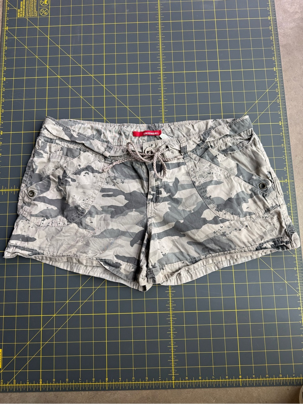 Y2K UnionbayGrey Camo Butterfly Cotton Mini Shorts